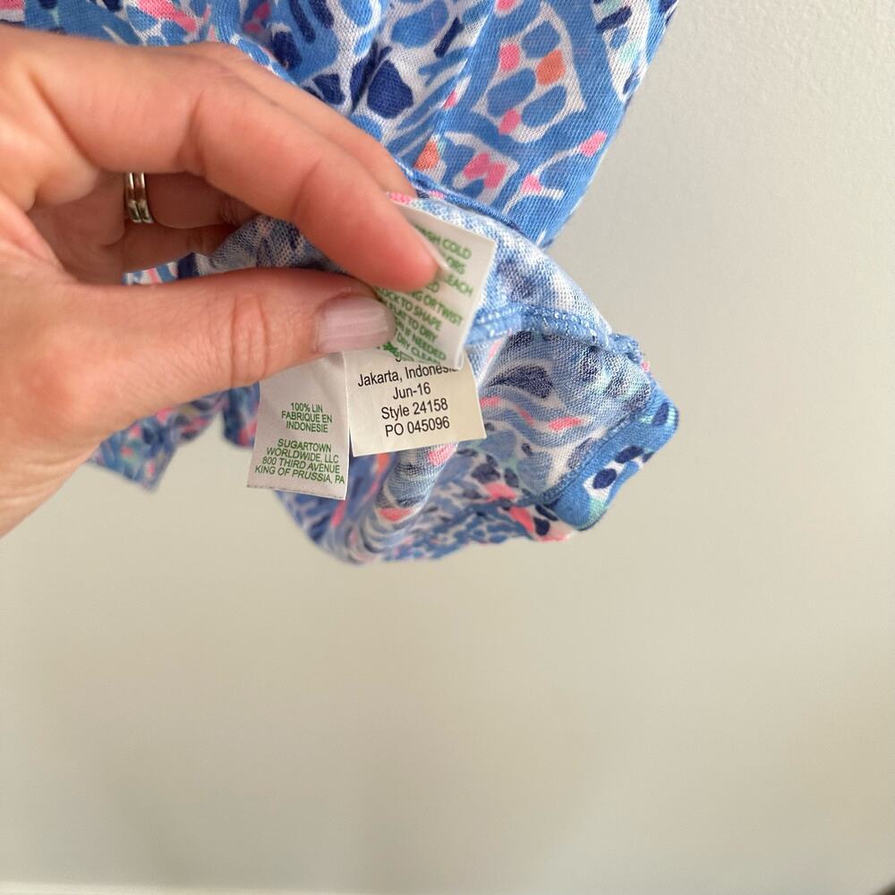 Lilly Pulitzer Duval Tic Tac Tile V-Neck Mini T-Shirt Dress Blue Pink S - Picture 8 of 9